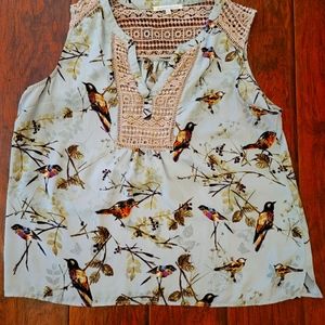 Daniel Rainn Sleeveless Crochet Bird Blouse
